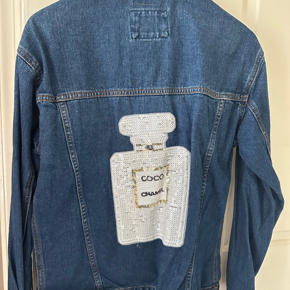 Denim Jacket with Sequin Perfume Design